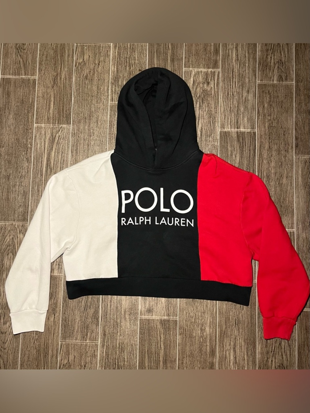 Polo Ralph Lauren Color Block Cropped Hoodie Womens XL Red Black White